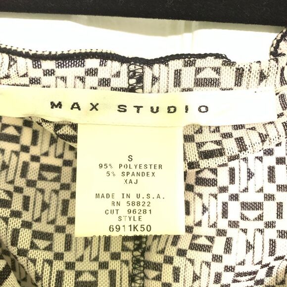 Max Studio V Neck Twist-Front Dress Geometric Print Black Cream Overlay - Picture 7 of 15